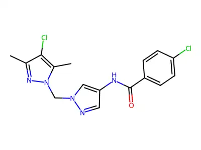4-chloro-N-[1-[(4-chloro-3,5-dimethylpyrazol-1-yl)methyl]pyrazol-4-yl]benzamide structure