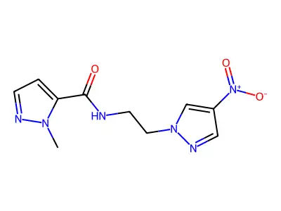 2-methyl-N-[2-(4-nitropyrazol-1-yl)ethyl]pyrazole-3-carboxamide structure