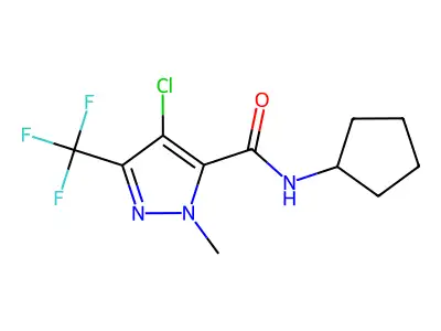 4-chloro-N-cyclopentyl-2-methyl-5-(trifluoromethyl)pyrazole-3-carboxamide structure