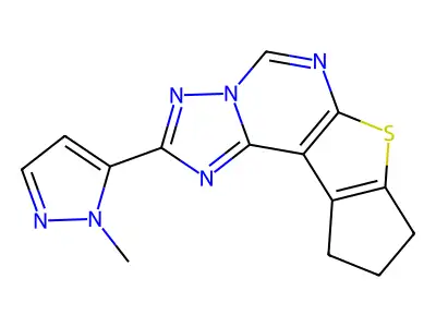 2-(1-methyl-1H-pyrazol-5-yl)-9,10-dihydro-8H-cyclopenta[4,5]thieno[3,2-e][1,2,4]triazolo[1,5-c]pyrimidine structure