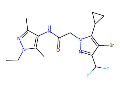 2-[4-bromo-5-cyclopropyl-3-(difluoromethyl)-1H-pyrazol-1-yl]-N-(1-ethyl-3,5-dimethyl-1H-pyrazol-4-yl)acetamide structure