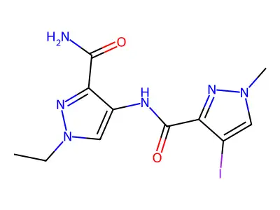 1-Ethyl-4-[(4-iodo-1-methylpyrazole-3-carbonyl)amino]pyrazole-3-carboxamide structure