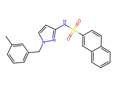 N-[1-[(3-methylphenyl)methyl]pyrazol-3-yl]naphthalene-2-sulfonamide structure