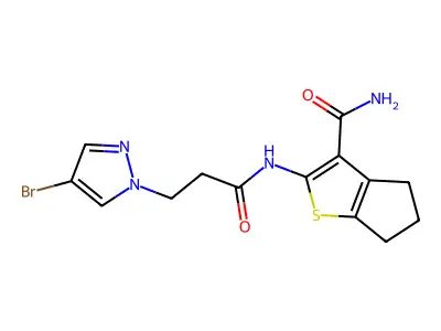 2-{[3-(4-bromo-1H-pyrazol-1-yl)propanoyl]amino}-5,6-dihydro-4H-cyclopenta[b]thiophene-3-carboxamide structure