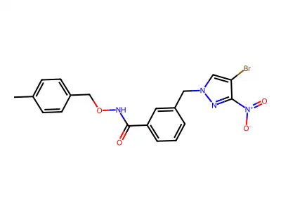 3-[(4-bromo-3-nitropyrazol-1-yl)methyl]-N-[(4-methylphenyl)methoxy]benzamide structure