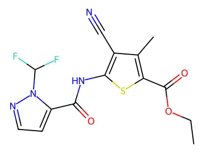 ETHYL 4-CYANO-5-({[1-(DIFLUOROMETHYL)-1H-PYRAZOL-5-YL]CARBONYL}AMINO)-3-METHYL-2-THIOPHENECARBOXYLATE structure