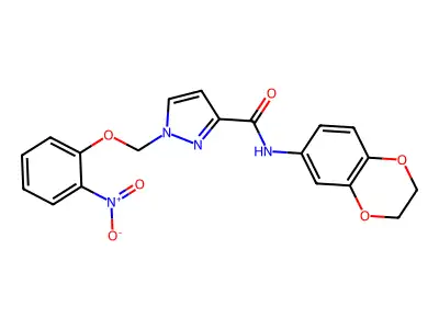 N-(2,3-dihydro-1,4-benzodioxin-6-yl)-1-[(2-nitrophenoxy)methyl]-1H-pyrazole-3-carboxamide structure