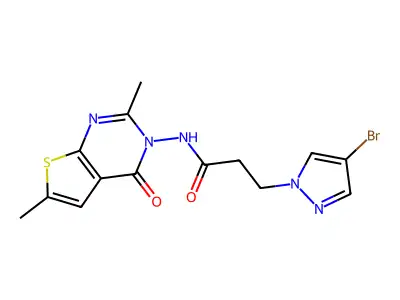 3-(4-bromopyrazol-1-yl)-N-(2,6-dimethyl-4-oxothieno[2,3-d]pyrimidin-3-yl)propanamide structure