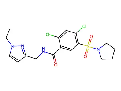 2,4-dichloro-N-[(1-ethylpyrazol-3-yl)methyl]-5-pyrrolidin-1-ylsulfonylbenzamide structure