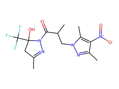 3-(3,5-dimethyl-4-nitropyrazol-1-yl)-1-[5-hydroxy-3-methyl-5-(trifluoromethyl)-4H-pyrazol-1-yl]-2-methylpropan-1-one structure