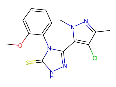 3-(4-chloro-2,5-dimethylpyrazol-3-yl)-4-(2-methoxyphenyl)-1H-1,2,4-triazole-5-thione structure