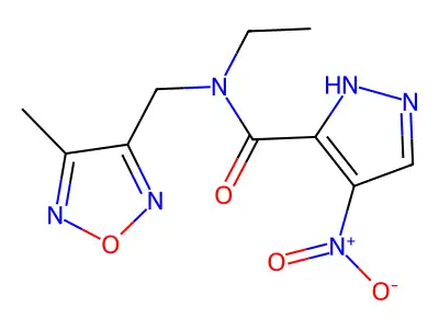 N-ethyl-N-[(4-methyl-1,2,5-oxadiazol-3-yl)methyl]-4-nitro-1H-pyrazole-3-carboxamide structure