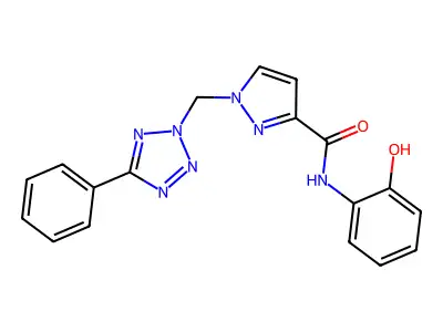 N-(2-hydroxyphenyl)-1-[(5-phenyltetrazol-2-yl)methyl]pyrazole-3-carboxamide structure