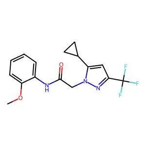 2-[5-cyclopropyl-3-(trifluoromethyl)pyrazol-1-yl]-N-(2-methoxyphenyl)acetamide structure