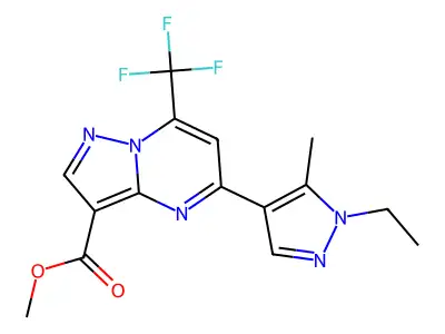 methyl 5-(1-ethyl-5-methyl-1H-pyrazol-4-yl)-7-(trifluoromethyl)pyrazolo[1,5-a]pyrimidine-3-carboxylate structure