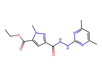 Ethyl 5-[[(4,6-dimethylpyrimidin-2-yl)amino]carbamoyl]-2-methyl-pyrazole-3-carboxylate structure