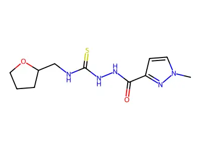1-[(1-Methylpyrazole-3-carbonyl)amino]-3-(oxolan-2-ylmethyl)thiourea structure