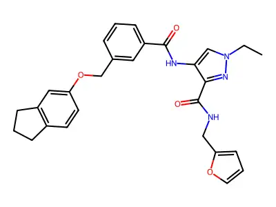 4-[[3-(2,3-dihydro-1H-inden-5-yloxymethyl)benzoyl]amino]-1-ethyl-N-(furan-2-ylmethyl)pyrazole-3-carboxamide structure