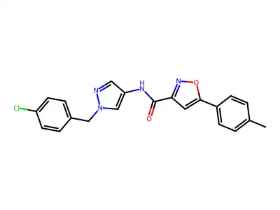 N-[1-[(4-chlorophenyl)methyl]pyrazol-4-yl]-5-(4-methylphenyl)-1,2-oxazole-3-carboxamide structure