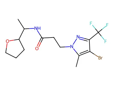 3-[4-bromo-5-methyl-3-(trifluoromethyl)pyrazol-1-yl]-N-[1-(oxolan-2-yl)ethyl]propanamide structure