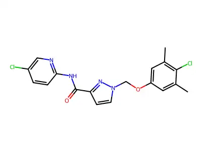 1-[(4-chloro-3,5-dimethylphenoxy)methyl]-N-(5-chloropyridin-2-yl)-1H-pyrazole-3-carboxamide structure