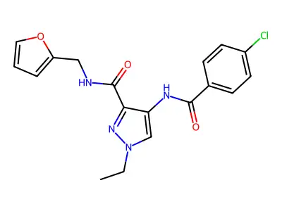 4-[(4-chlorobenzoyl)amino]-1-ethyl-N-(furan-2-ylmethyl)pyrazole-3-carboxamide structure