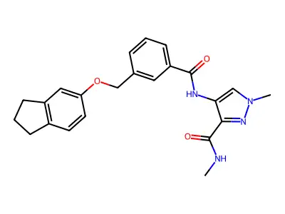 4-[[3-(2,3-dihydro-1H-inden-5-yloxymethyl)benzoyl]amino]-N,1-dimethylpyrazole-3-carboxamide structure