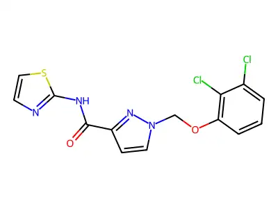 1-[(2,3-dichlorophenoxy)methyl]-N-(1,3-thiazol-2-yl)pyrazole-3-carboxamide structure