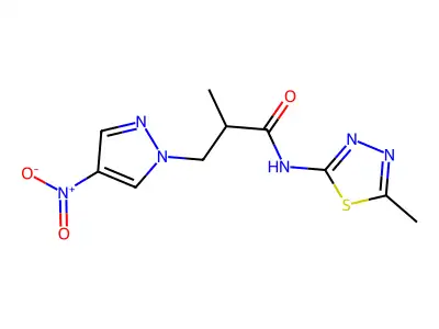 2-methyl-N-(5-methyl-1,3,4-thiadiazol-2-yl)-3-(4-nitropyrazol-1-yl)propanamide structure