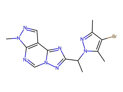 2-[1-(4-bromo-3,5-dimethyl-1H-pyrazol-1-yl)ethyl]-7-methyl-7H-pyrazolo[4,3-e][1,2,4]triazolo[1,5-c]pyrimidine structure