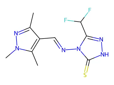 5-(Difluoromethyl)-2,4-dihydro-4-[[(1,3,5-trimethyl-1H-pyrazol-4-yl)methylene]amino]-3H-1,2,4-triazole-3-thione structure