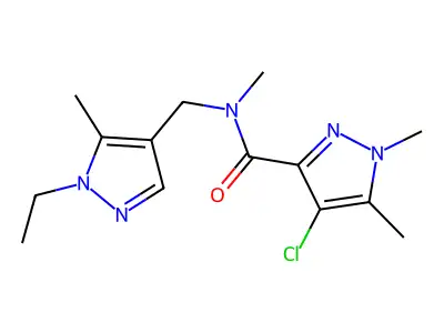 4-chloro-N-[(1-ethyl-5-methylpyrazol-4-yl)methyl]-N,1,5-trimethylpyrazole-3-carboxamide structure