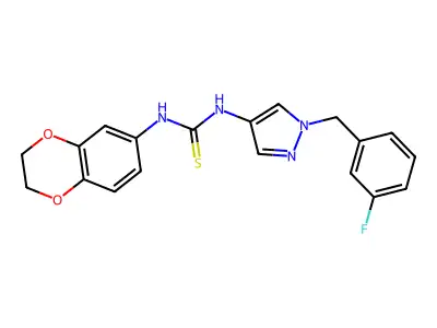 1-(2,3-dihydro-1,4-benzodioxin-6-yl)-3-[1-[(3-fluorophenyl)methyl]pyrazol-4-yl]thiourea structure