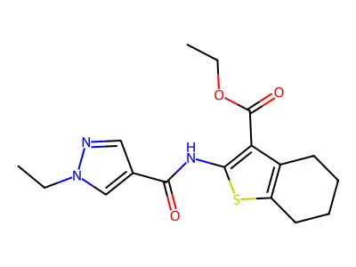 ethyl 2-{[(1-ethyl-1H-pyrazol-4-yl)carbonyl]amino}-4,5,6,7-tetrahydro-1-benzothiophene-3-carboxylate structure