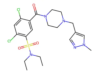 2,4-dichloro-N,N-diethyl-5-[4-[(1-methylpyrazol-4-yl)methyl]piperazine-1-carbonyl]benzenesulfonamide structure