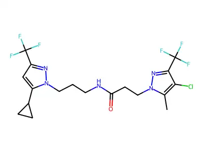 3-[4-chloro-5-methyl-3-(trifluoromethyl)pyrazol-1-yl]-N-[3-[5-cyclopropyl-3-(trifluoromethyl)pyrazol-1-yl]propyl]propanamide structure