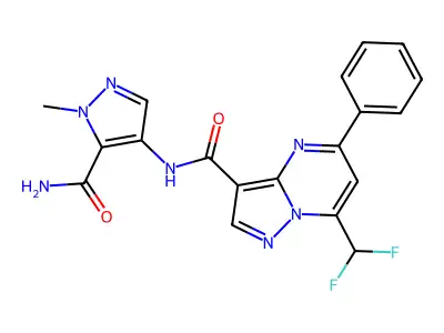 N-(5-carbamoyl-1-methylpyrazol-4-yl)-7-(difluoromethyl)-5-phenylpyrazolo[1,5-a]pyrimidine-3-carboxamide structure