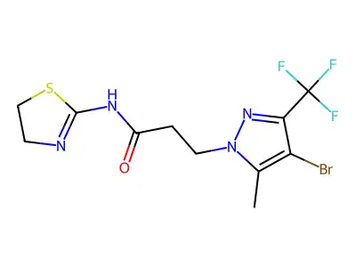 3-[4-bromo-5-methyl-3-(trifluoromethyl)pyrazol-1-yl]-N-(4,5-dihydro-1,3-thiazol-2-yl)propanamide structure