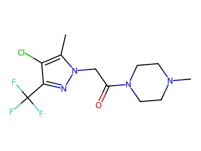 2-[4-chloro-5-methyl-3-(trifluoromethyl)pyrazol-1-yl]-1-(4-methylpiperazin-1-yl)ethanone structure