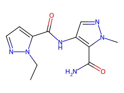 4-[(2-Ethylpyrazole-3-carbonyl)amino]-2-methylpyrazole-3-carboxamide structure