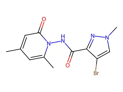 4-bromo-N-(2,4-dimethyl-6-oxopyridin-1-yl)-1-methylpyrazole-3-carboxamide structure