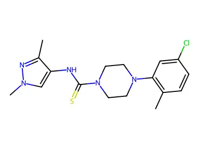 4-(5-chloro-2-methylphenyl)-N-(1,3-dimethylpyrazol-4-yl)piperazine-1-carbothioamide structure
