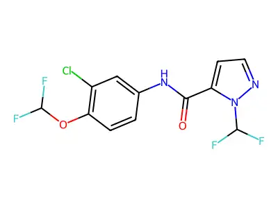N-[3-chloro-4-(difluoromethoxy)phenyl]-2-(difluoromethyl)pyrazole-3-carboxamide structure
