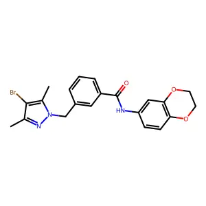 3-[(4-bromo-3,5-dimethylpyrazol-1-yl)methyl]-N-(2,3-dihydro-1,4-benzodioxin-6-yl)benzamide structure
