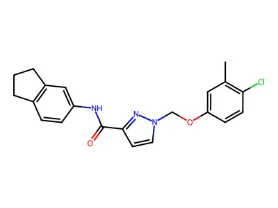 1-[(4-chloro-3-methylphenoxy)methyl]-N-(2,3-dihydro-1H-inden-5-yl)pyrazole-3-carboxamide structure