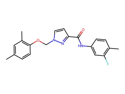 1-[(2,4-dimethylphenoxy)methyl]-N-(3-fluoro-4-methylphenyl)-1H-pyrazole-3-carboxamide structure
