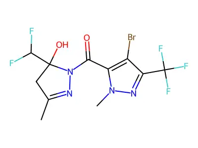 [4-bromo-1-methyl-3-(trifluoromethyl)-1H-pyrazol-5-yl][5-(difluoromethyl)-5-hydroxy-3-methyl-4,5-dihydro-1H-pyrazol-1-yl]methanone structure