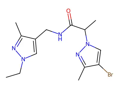 2-(4-bromo-3-methylpyrazol-1-yl)-N-[(1-ethyl-3-methylpyrazol-4-yl)methyl]propanamide structure
