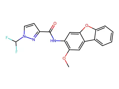 1-(Difluoromethyl)-N-(2-methoxy-3-dibenzofuranyl)-1H-pyrazole-3-carboxamide structure