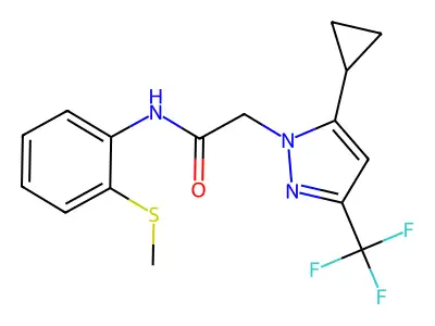 2-[5-cyclopropyl-3-(trifluoromethyl)-1H-pyrazol-1-yl]-N-[2-(methylsulfanyl)phenyl]acetamide structure